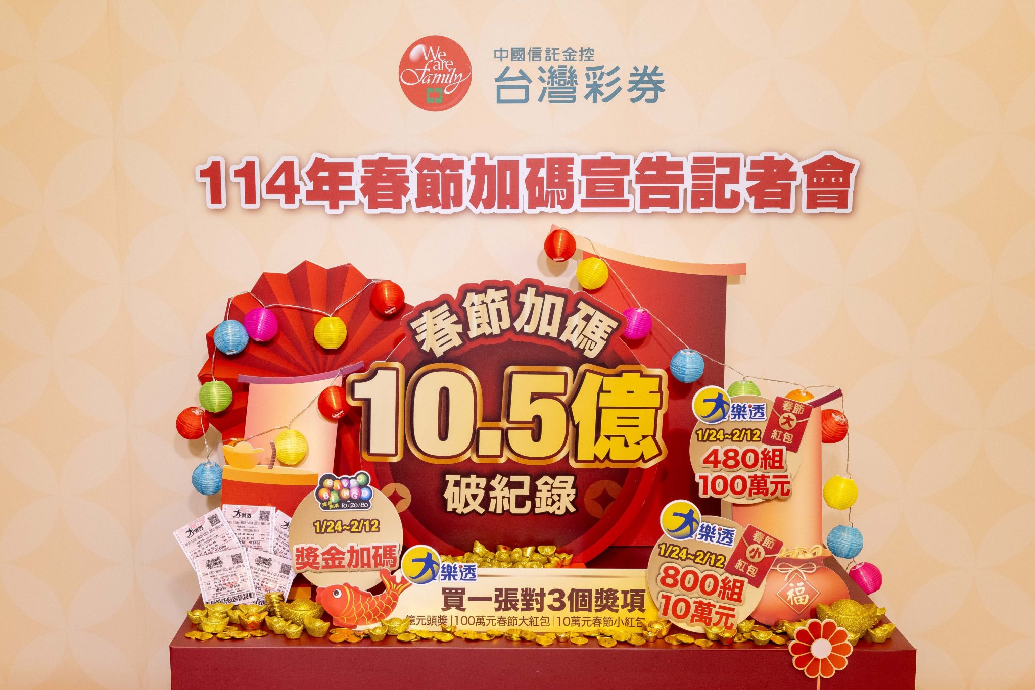 公益彩券史上最強春節加碼活動登場!總獎金高達10.5億元